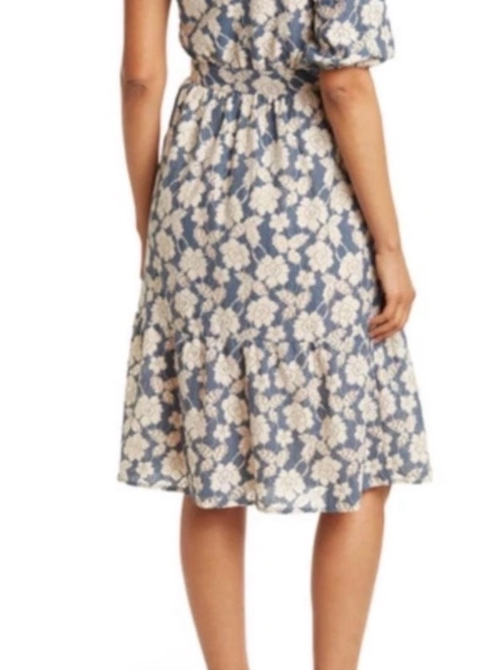 NSR One-Shoulder Floral Dress in Blue and Cream Floral - Picture 2 of 5
